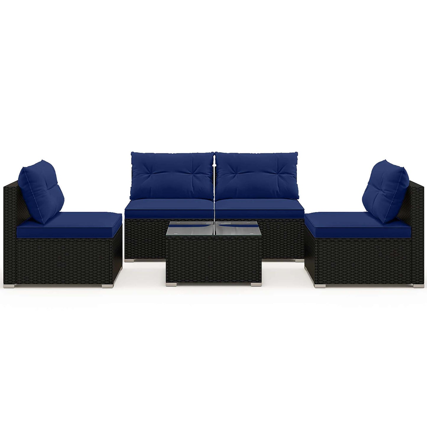 Costway 5 -Piece Rattan 4 Patio Sofa Conversation Set with Blue Cushions