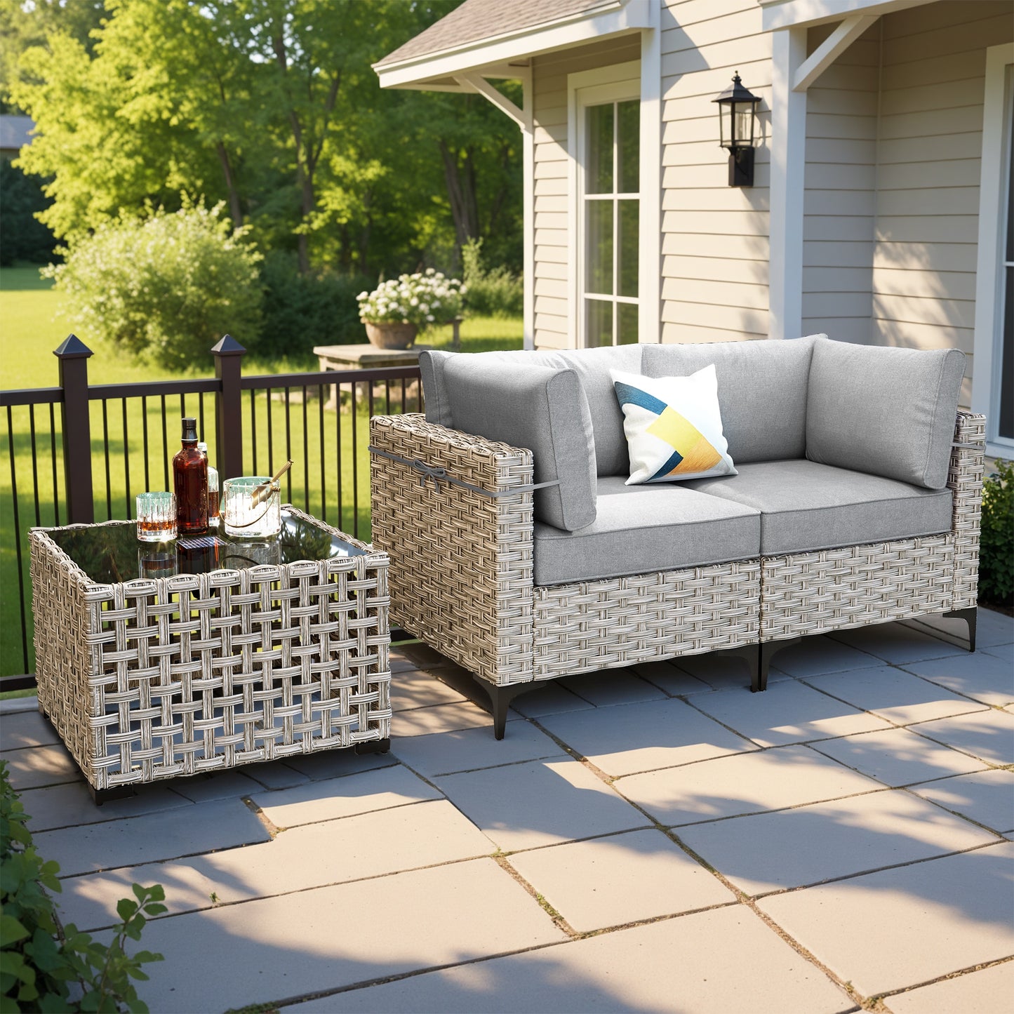 ALTRIGUS 3 -Piece Wicker Patio Sofa Conversation Set with Dark Gray Cushions
