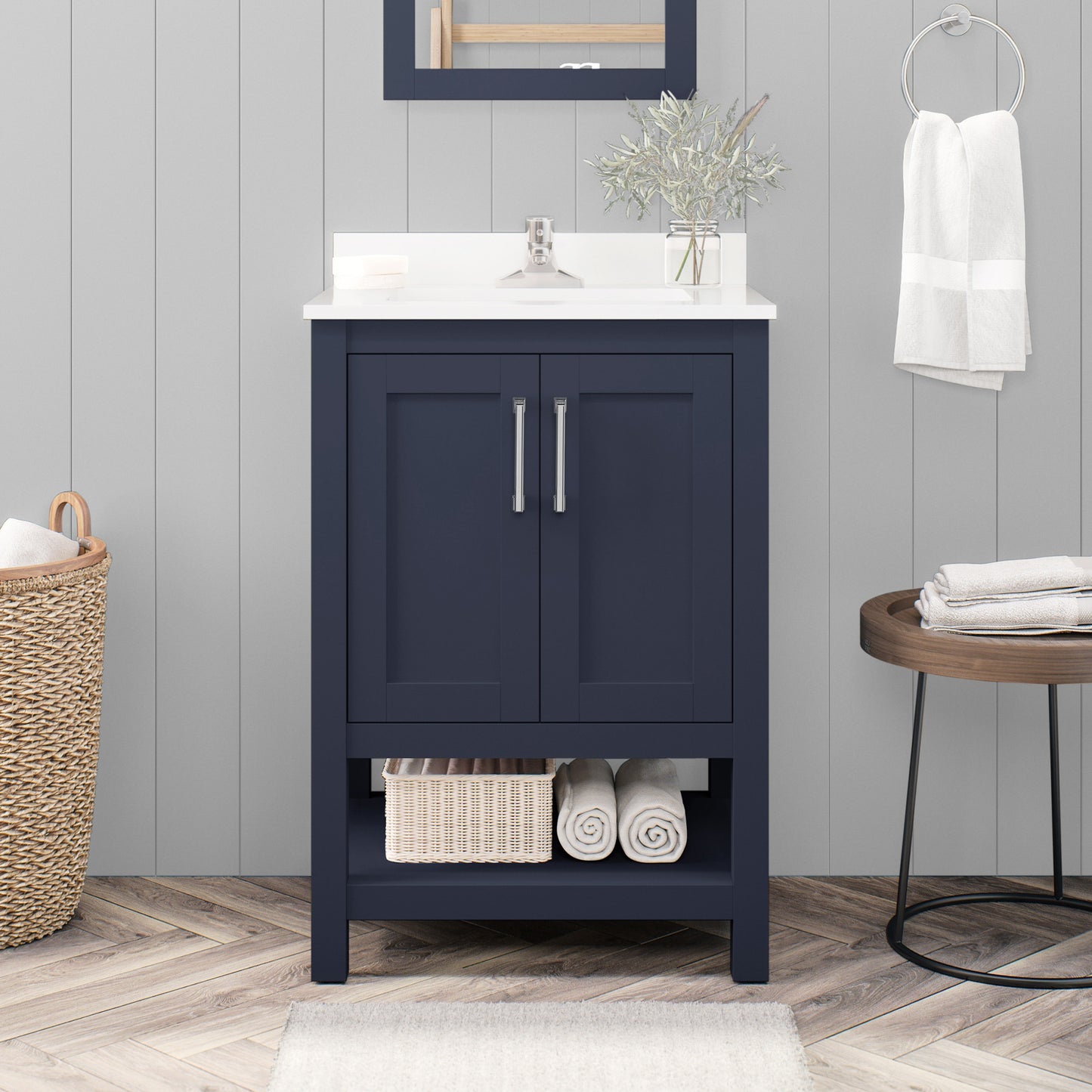 OVE Decors Vegas 24-in Midnight Blue Undermount Single Sink Bathroom Vanity with White Engineered Marble Top