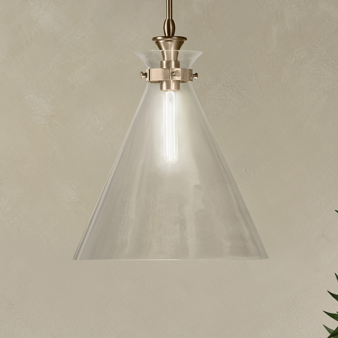 Kichler Laria 1 -Light Champagne Bronze Traditional Clear glass Cone Medium Hanging Pendant light