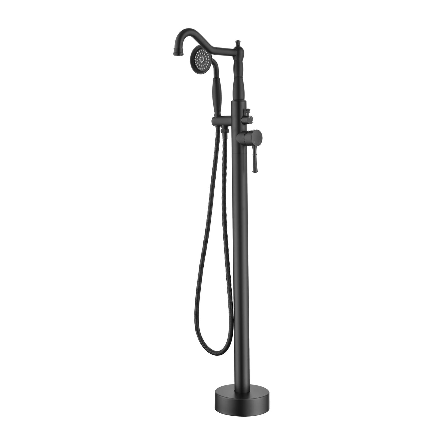 WELLFOR Matte Black 1-handle Freestanding Swivel Bathtub Faucet with Hand Shower ( Valve Included )