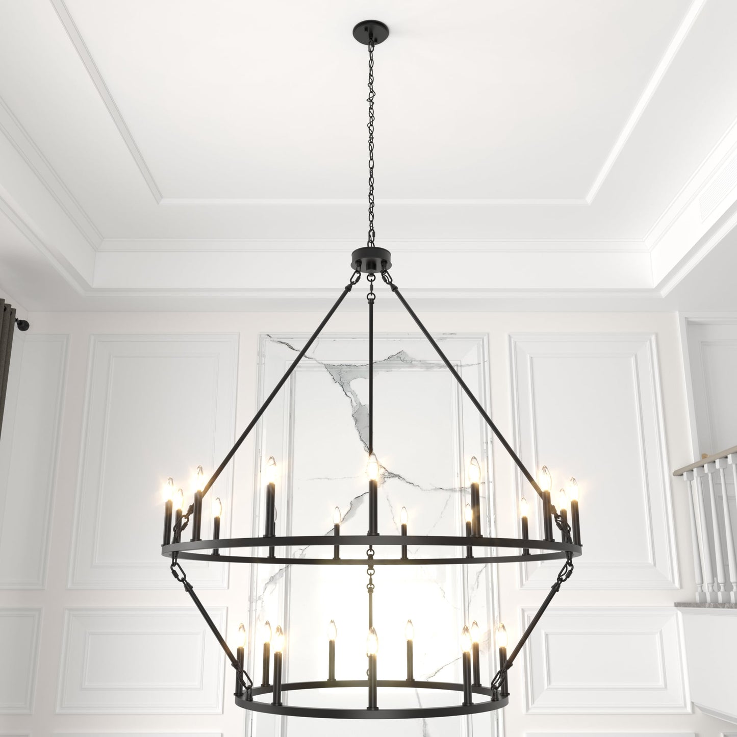 ACROMA Adelle 24 -Light Matte Black Indoor Bare bulb Metal Chandelier