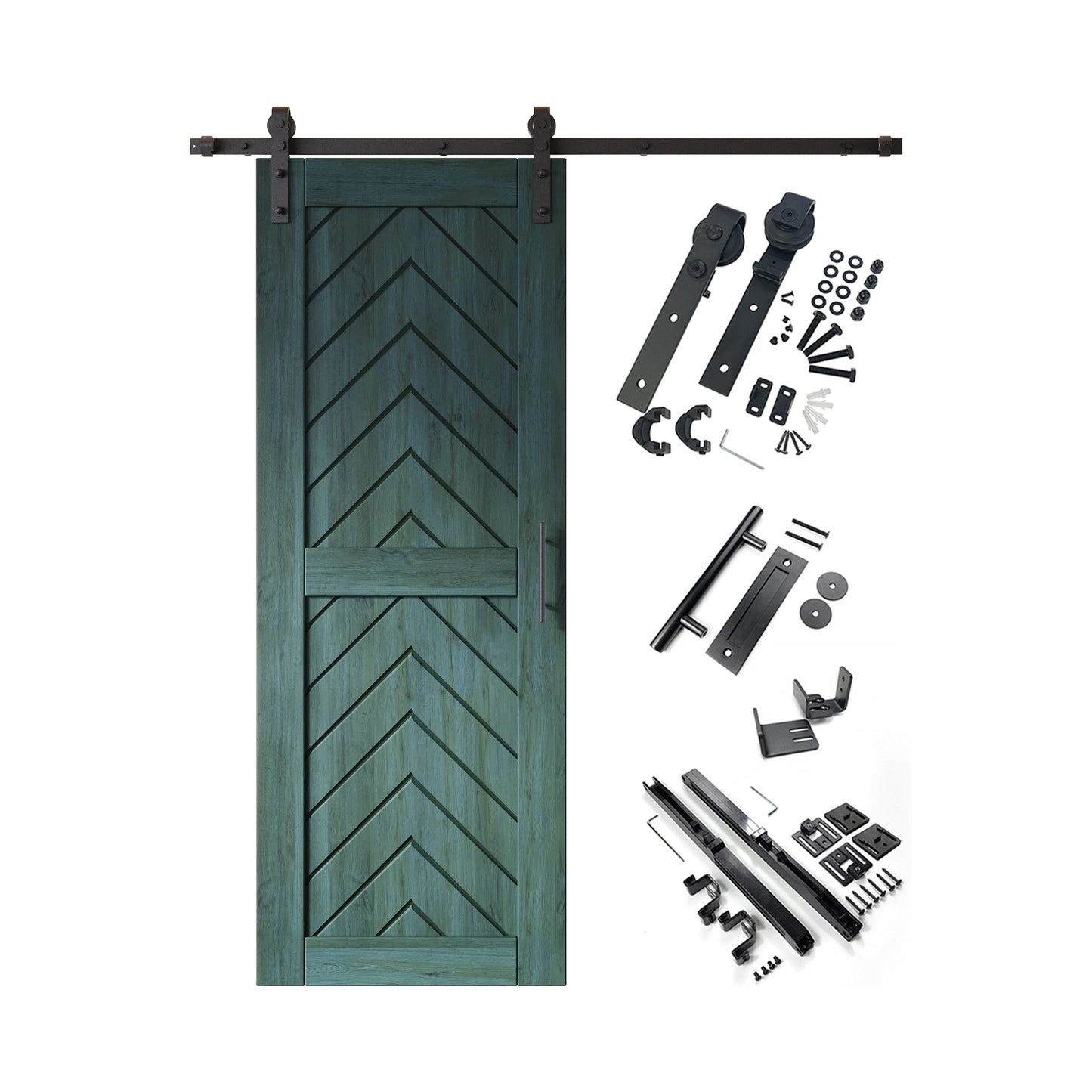 HOMACER 30-in x 80-in Royal Pine Herringbone Pine Wood Solid core Single Barn Door (Hardware Included)