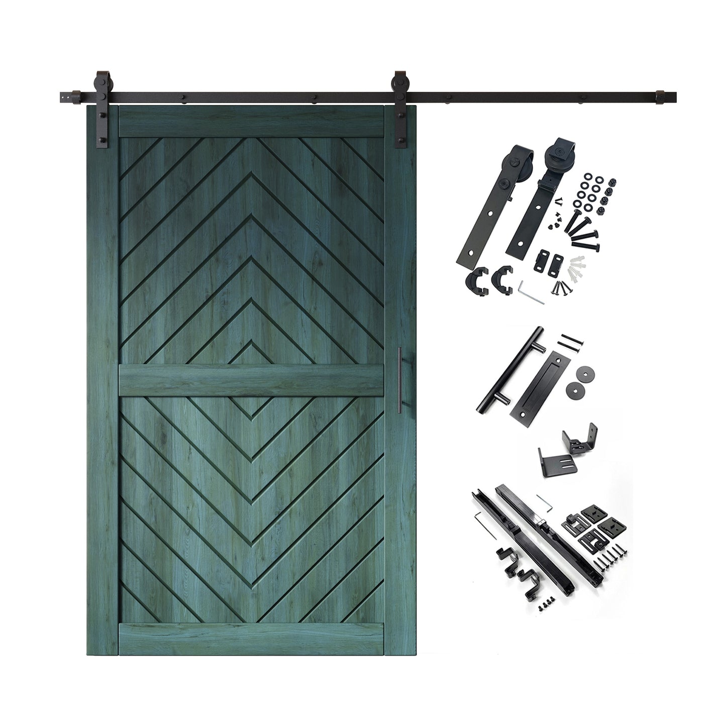 HOMACER 48-in x 80-in Royal Pine Herringbone Pine Wood Solid core Single Barn Door (Hardware Included)