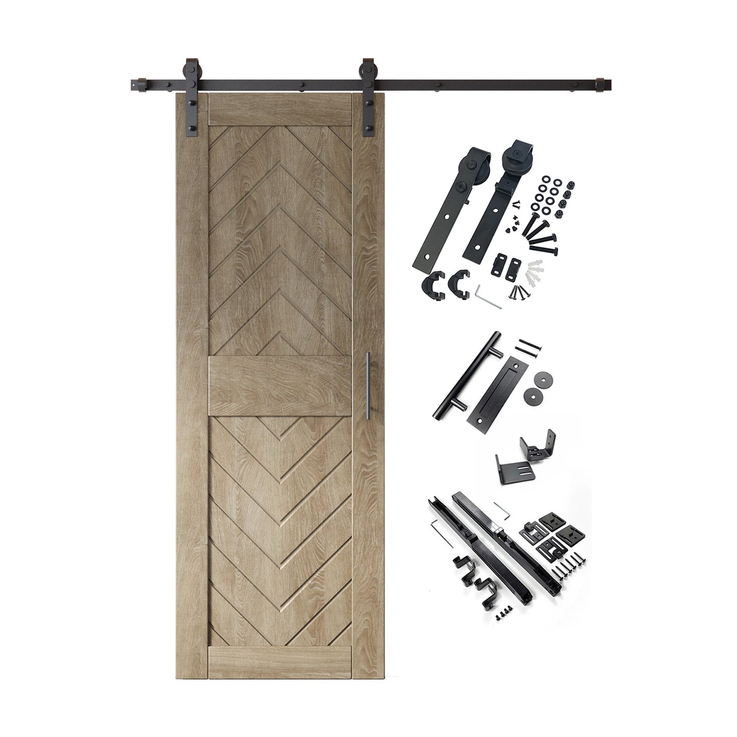 HOMACER 30-in x 84-in Classic Gray Herringbone Pine Wood Solid core Single Barn Door (Hardware Included)