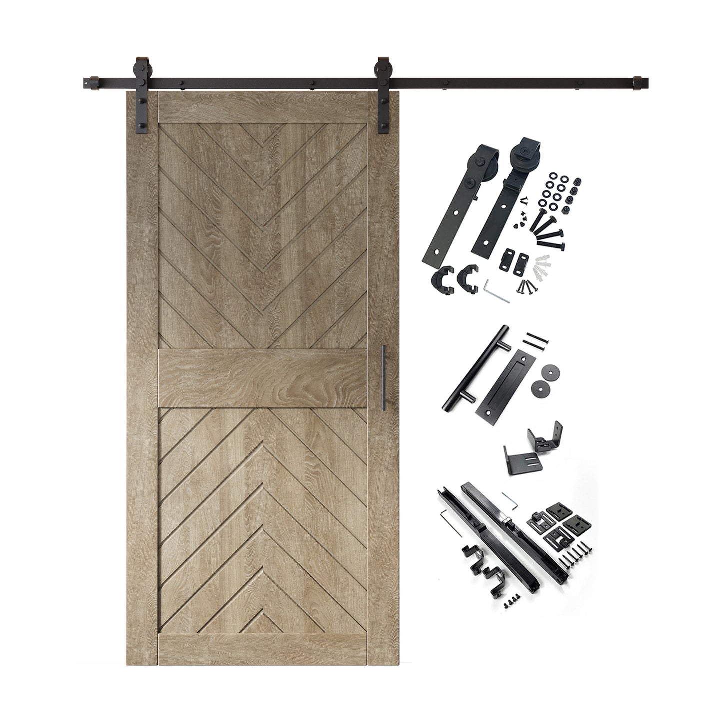 HOMACER 32-in x 84-in Classic Gray Herringbone Pine Wood Solid core Single Barn Door (Hardware Included)