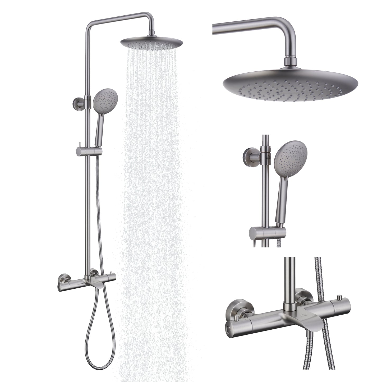 CASAINC Brushed Nickel 9-in Shower Faucet Bar System with 3-way Diverter ( Thermostatic Valve Included )