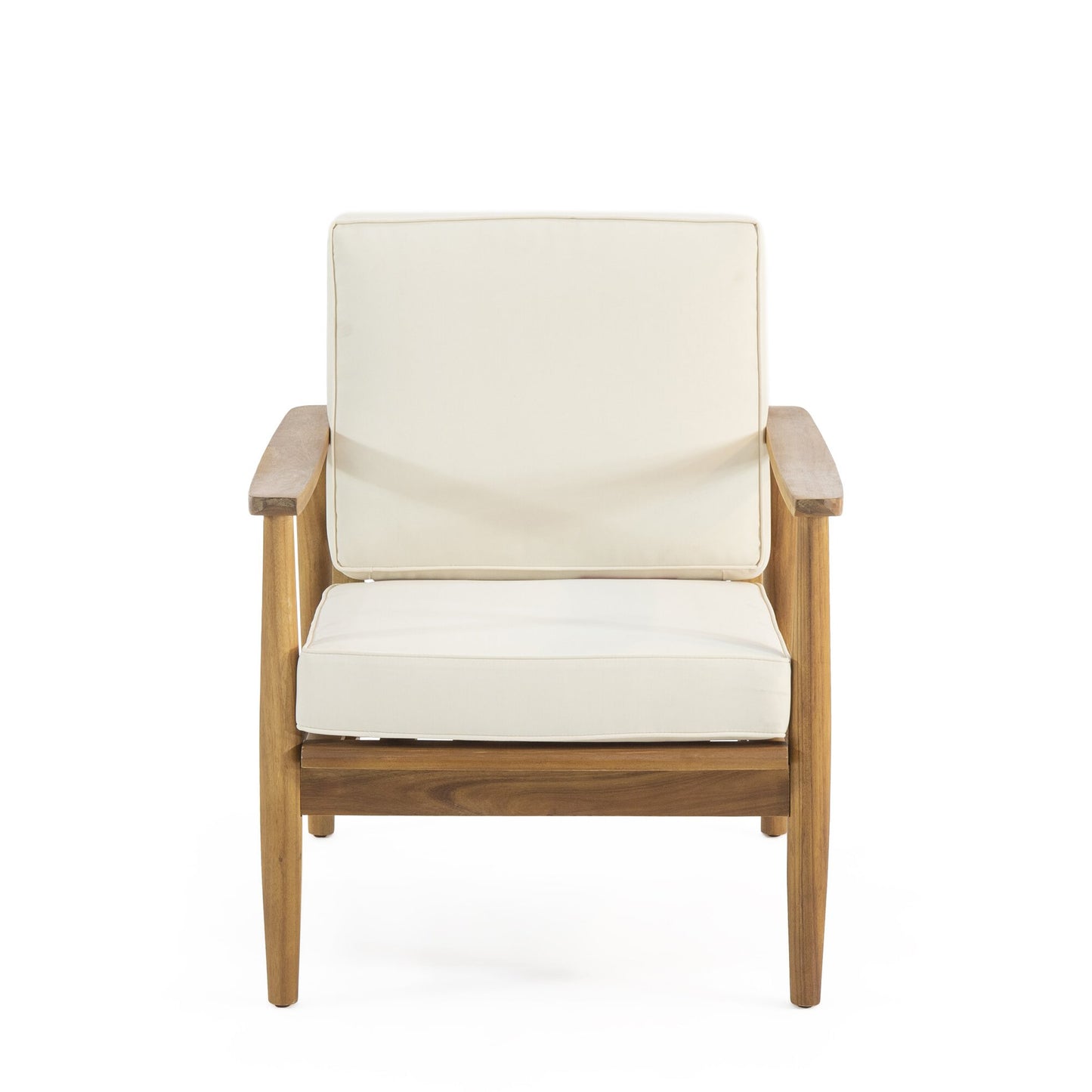 AHIOU HOME Teak Wood Frame Stationary Conversation Chair with Cream Cushioned Seat