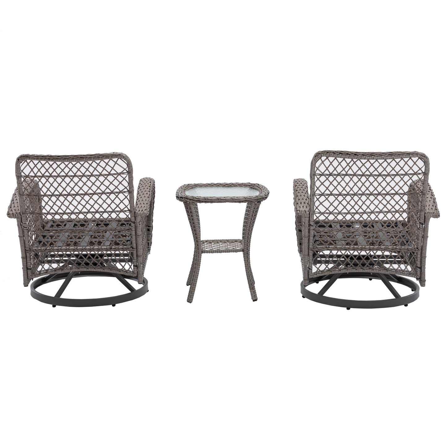 CESICIA Patio Chairs Set of 2 Rattan Gray Steel Frame Swivel Conversation Chair with Gray Cushioned Seat