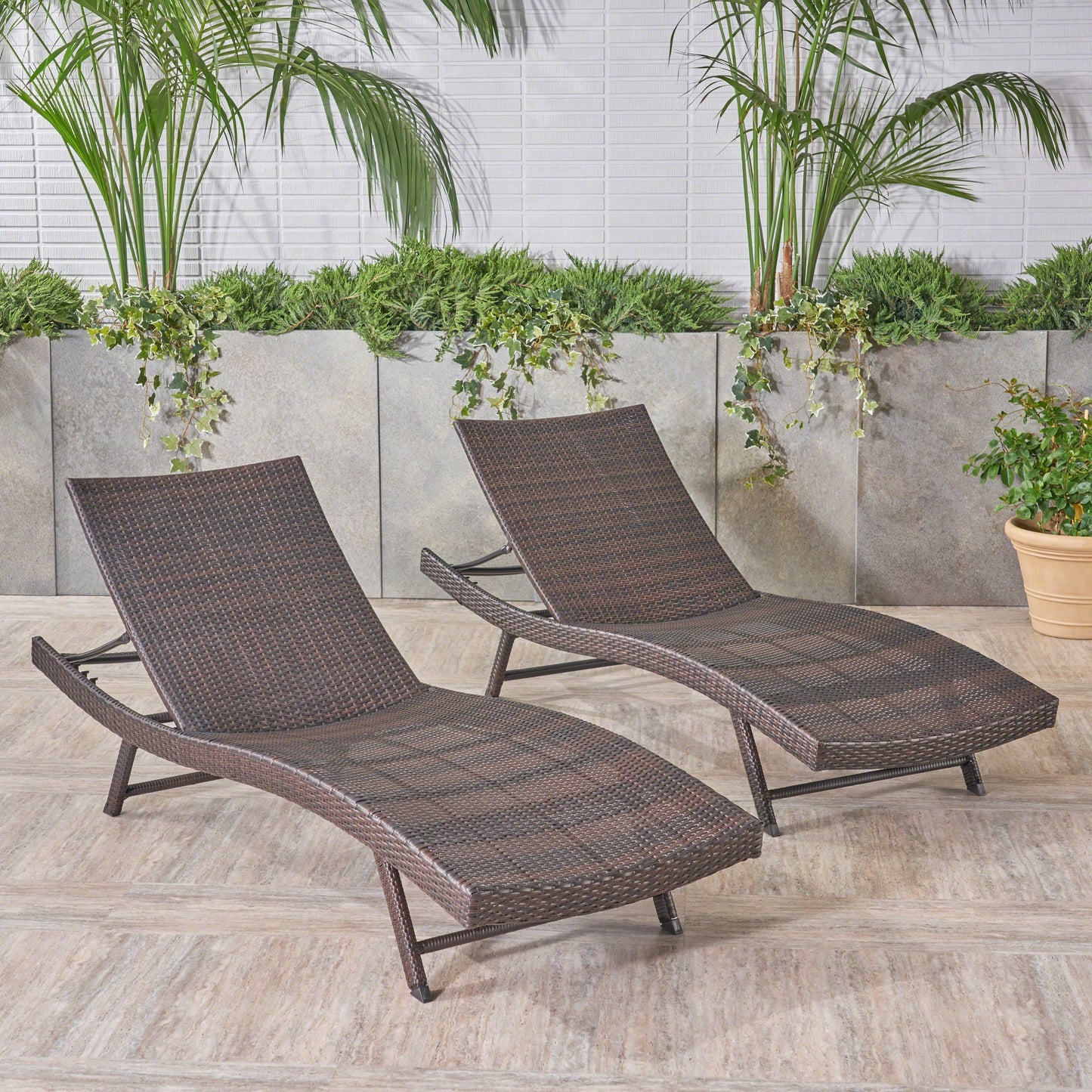 CESICIA Patio Chairs Set of 2 Wicker Brown Iron Frame Stationary Chaise Lounge Chair with Woven Seat