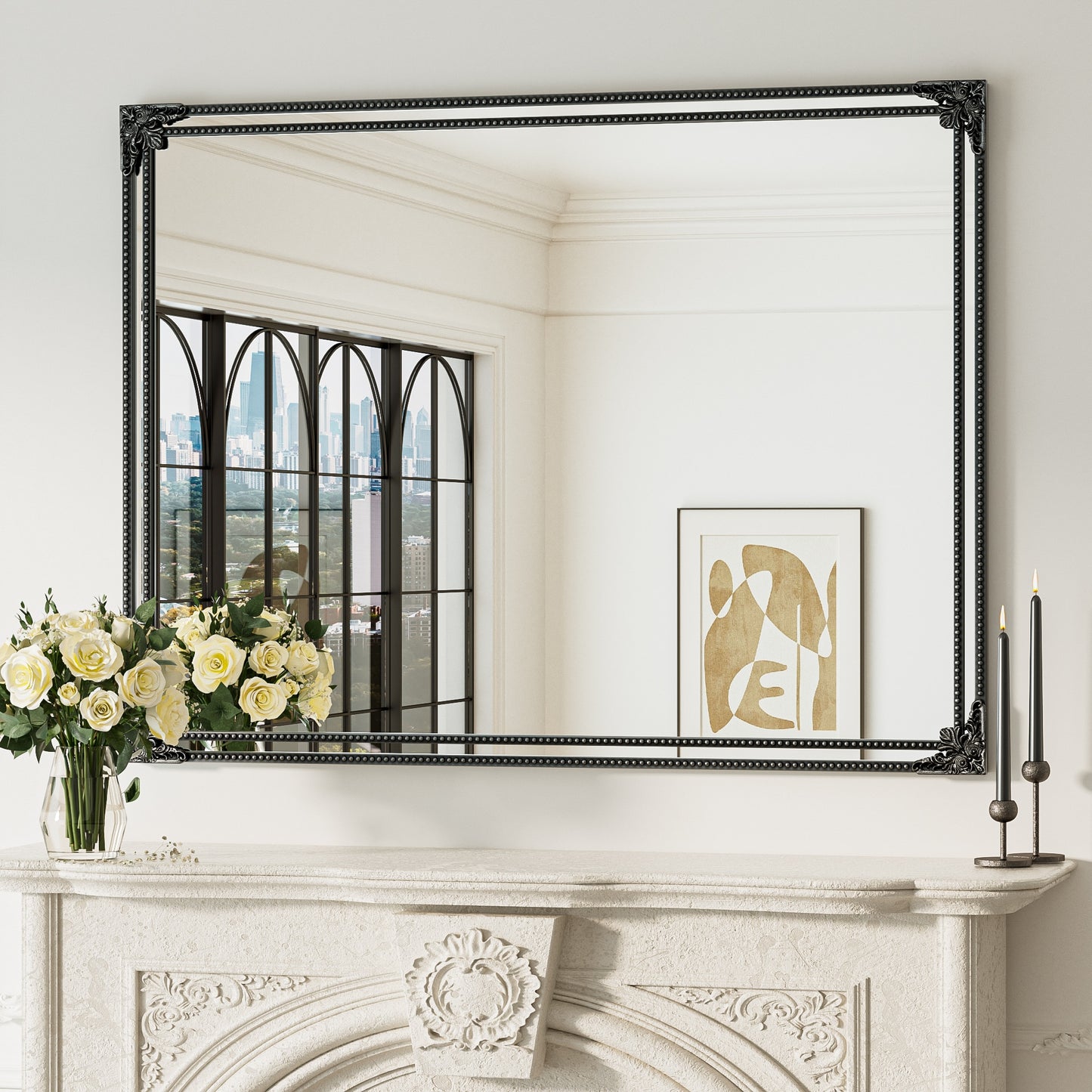 Keonjinn Decorative Mirror 48-in W x 36-in H Rectangle Distressed Black Framed Wall Mirror