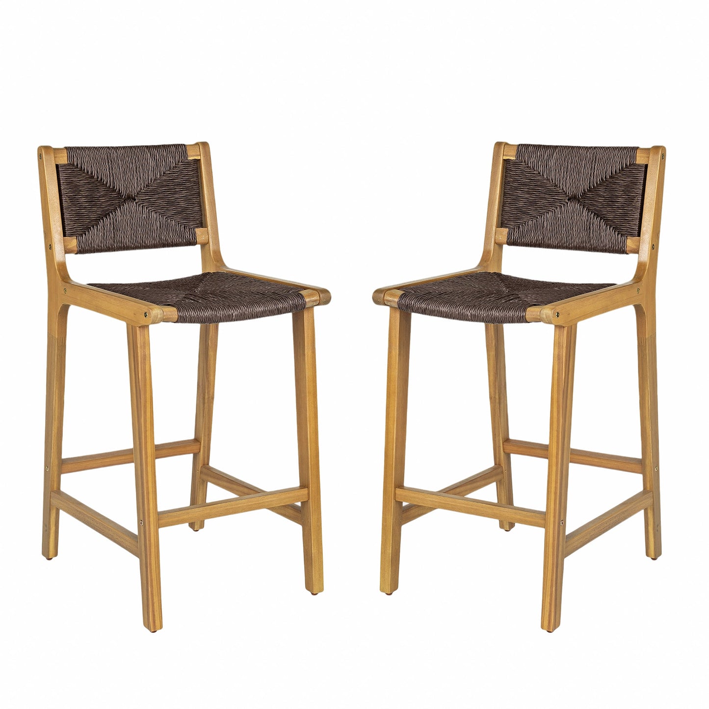 Christopher Knight Home Branner Acacia Wood Outdoor Barstool Set-Teak Finish+Dark Brown