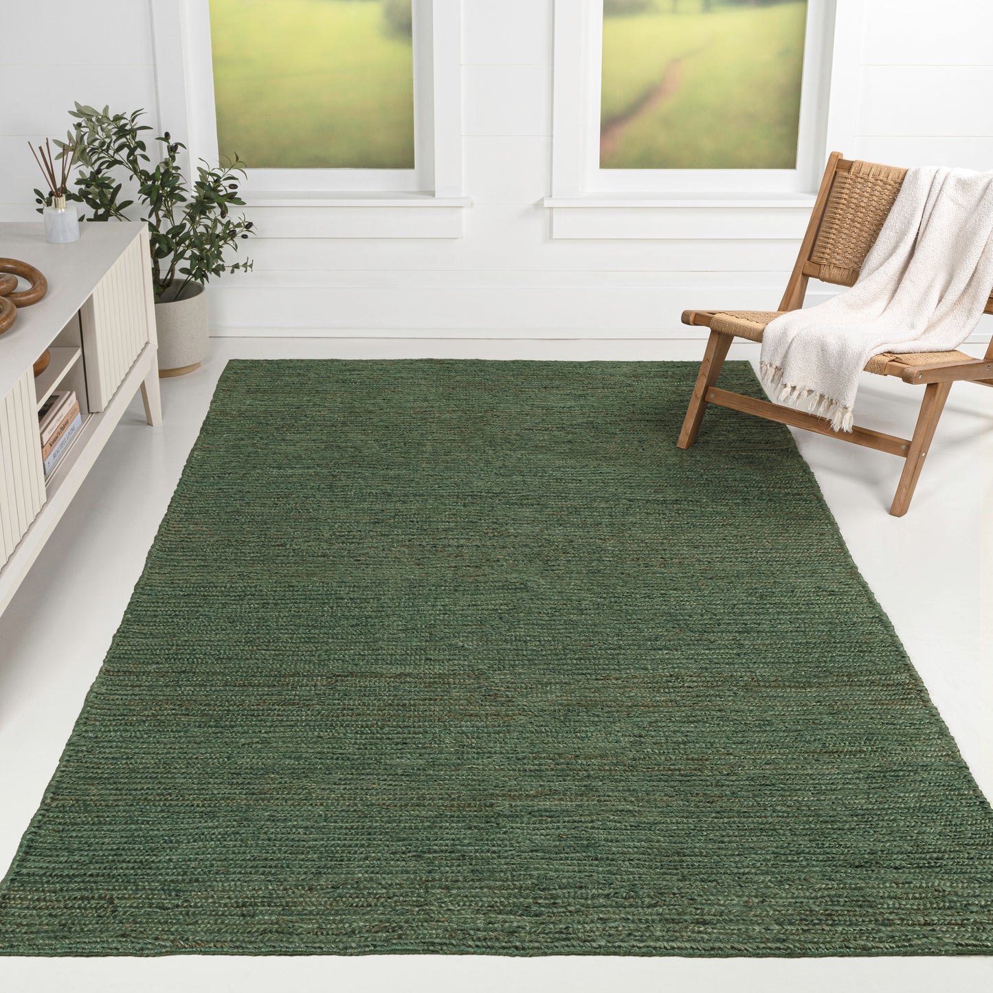 JONATHAN Y NATURAL FIBER Griffin Rustic Farmhouse Woven 5 x 8 (ft) Flatweave Jute Green Rectangular Indoor Solid Coastal Spot Clean Only Pet Friendly Area rug