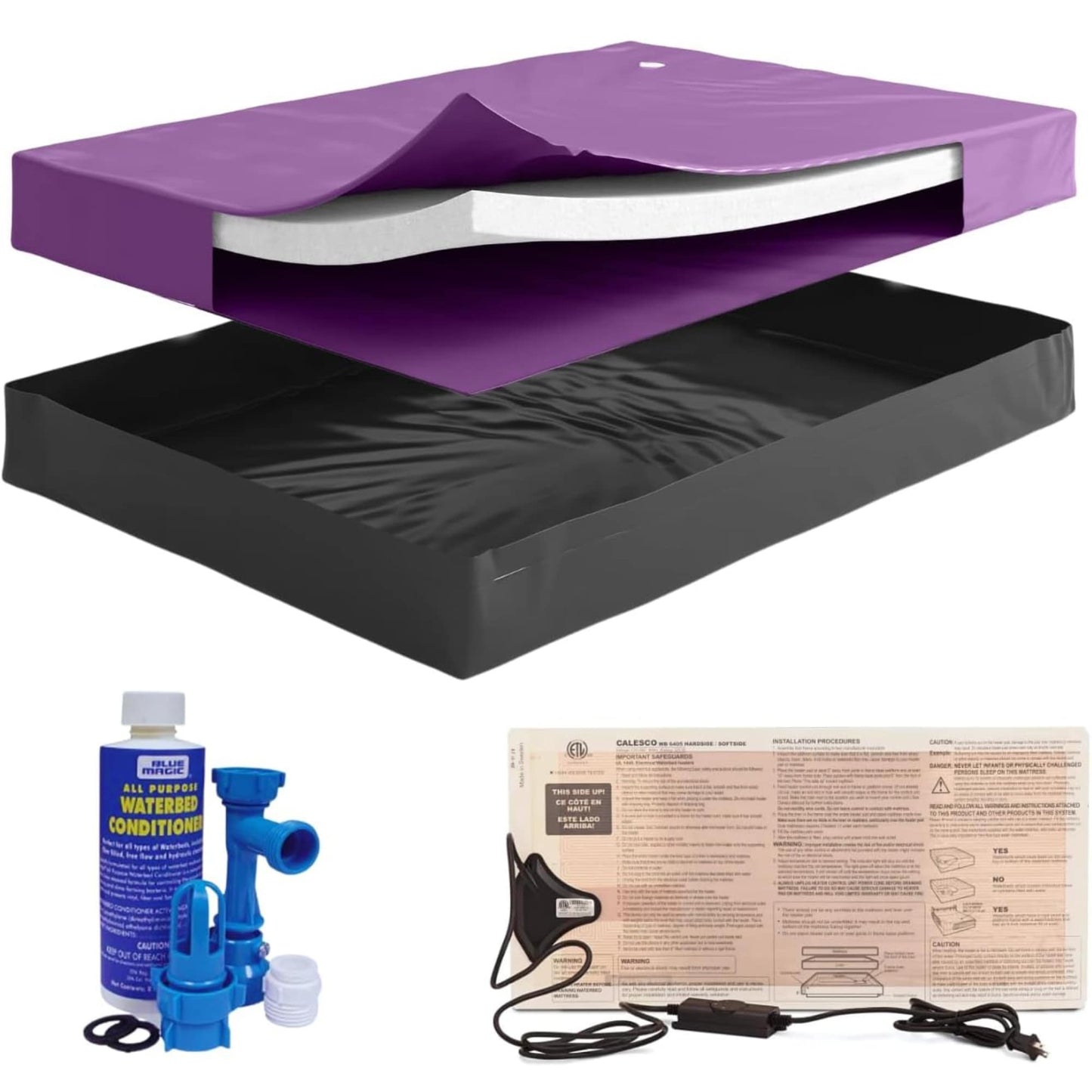 Boyd Sleep Blue Magic Size 30 Percent Semi-Waveless Waterbed Mattress Bundle with 325W Heater - Fill and Drain Kit -Conditioner - Stand-Up Liner - Frame Not Included - Super Single Size