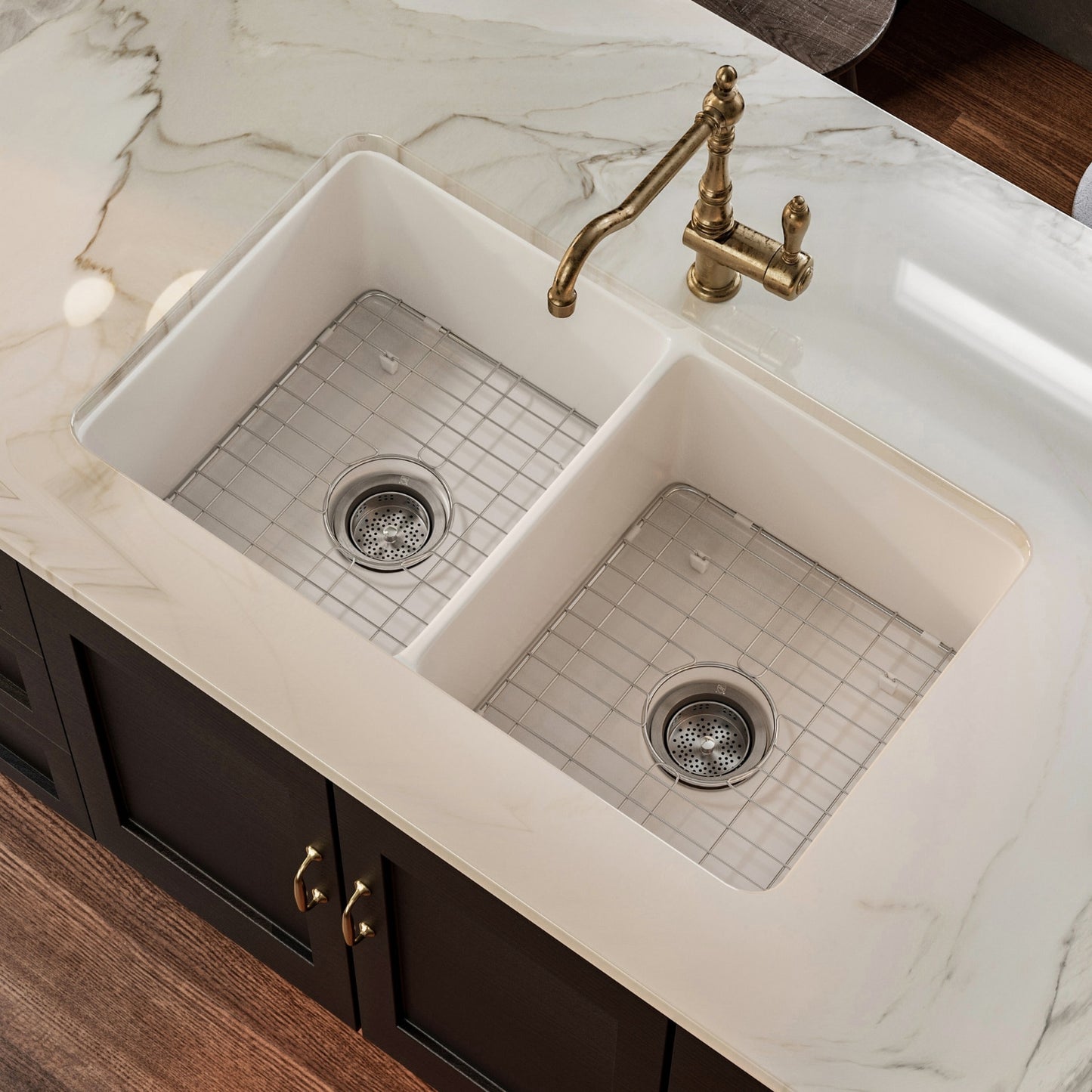 Los Flexi 3219D Drop-in or undermount 31.89-in x 19.09-in Fireclay Double equal bowl Kitchen Sink