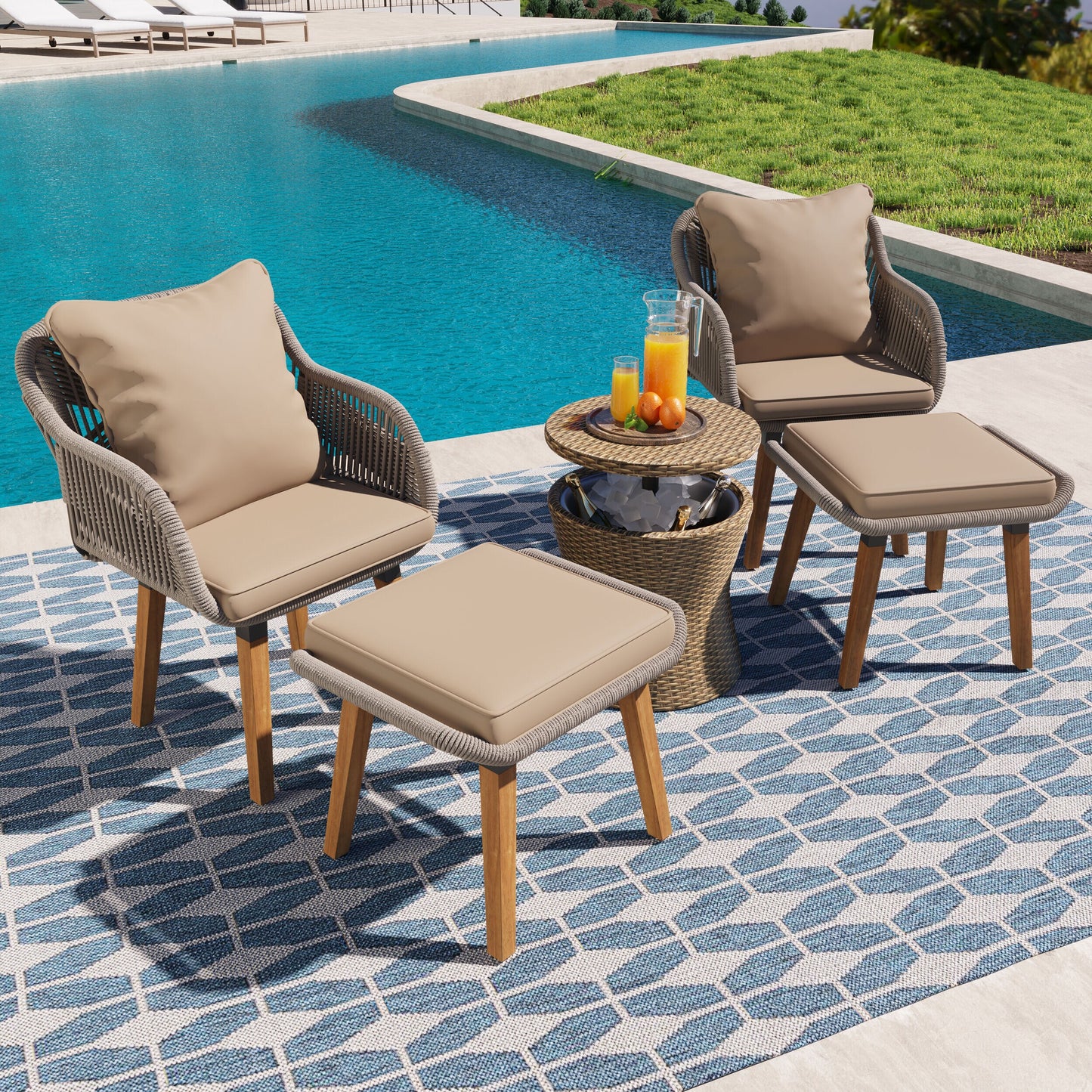 Lycvki Conversation Sets 5 -Piece Patio Sofa Conversation Set with Brown Cushions