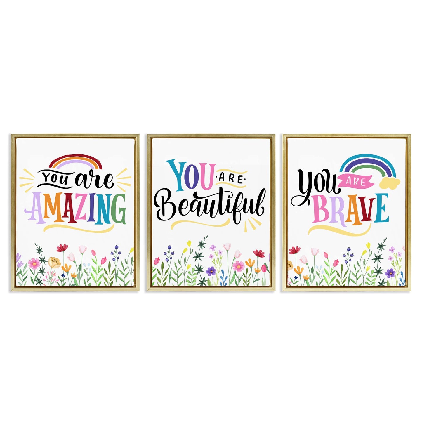 Stupell Industries Confidence Sentiments with Florals 3pc Floating Frame Set Design by Kim Allen