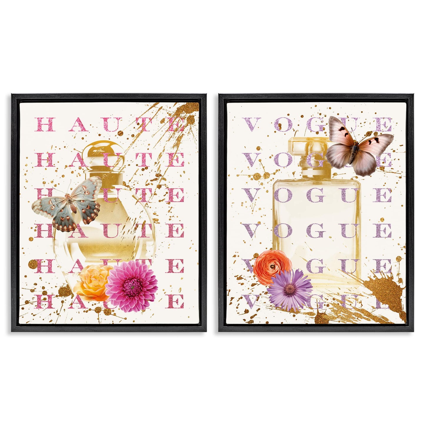 Stupell Industries Glam Perfumes with Butterflies 2 Piece Black Framed Floater Canvas Set By Susan Arnot 31 x 25