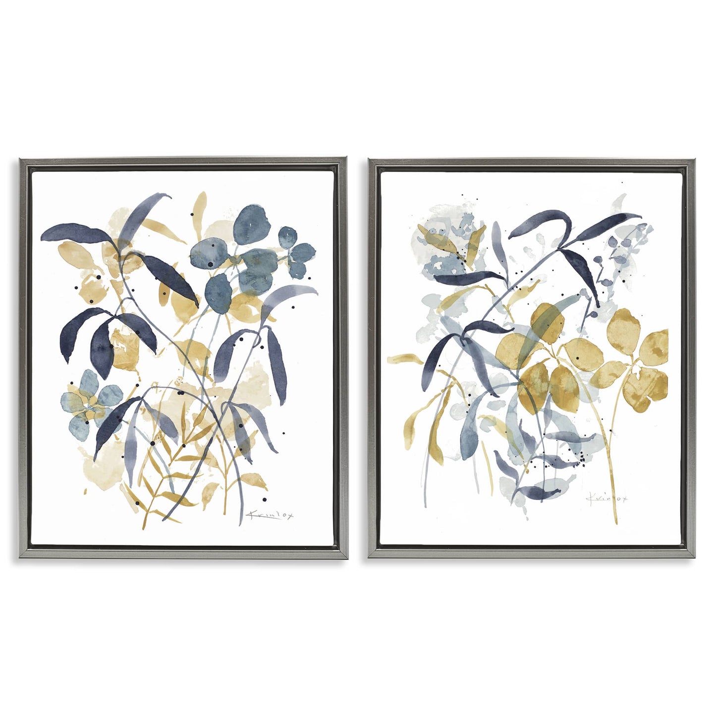Stupell Industries Whimsy Watercolor Botanicals 2 Piece Gray Framed Floater Canvas Set By Krinlox 31 x 25