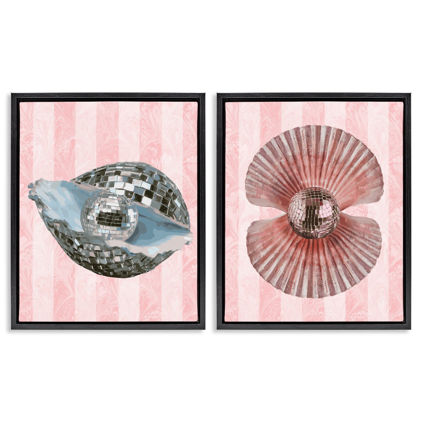 Stupell Industries Pastel Disco Ball Sea Life 2 Piece Black Framed Floater Canvas Set By Lil' Rue 31 x 25