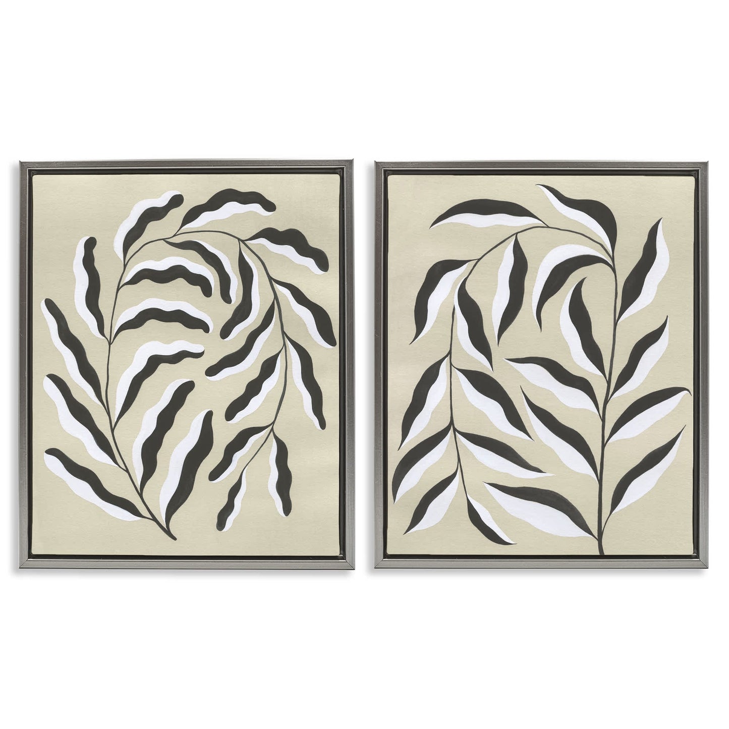 Stupell Industries Midcentury Mod Botanicals 2 Piece Gray Framed Floater Canvas Set By Grace Popp 31 x 25