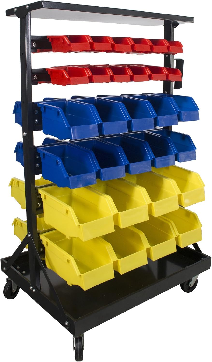 Erie Tools TLPB04 60 Parts Bin Storage Shelving with Locking Wheels for Shop Garage or Home Storage