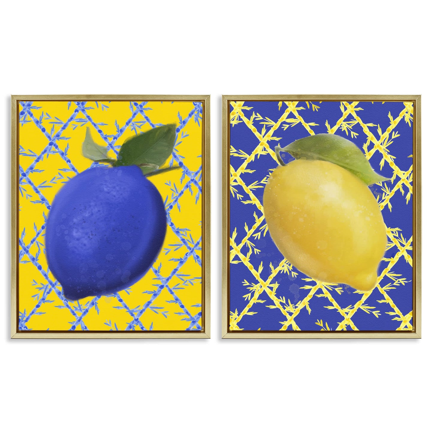 Stupell Industries Bold Blue and Yellow Lemons 2 Piece Gold Framed Floater Canvas Set By Matthew Piotrowicz 31 x 25