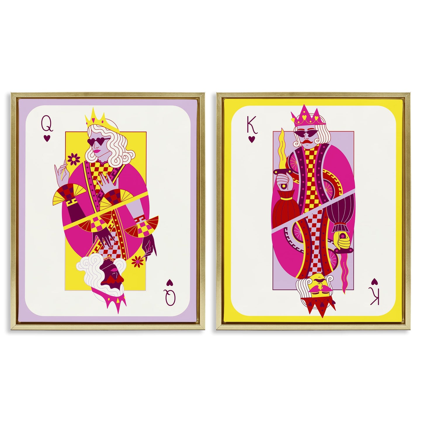 Stupell Industries King and Queen Cards 2 Piece Gold Framed Floater Canvas Set By Grace Popp 31 x 25