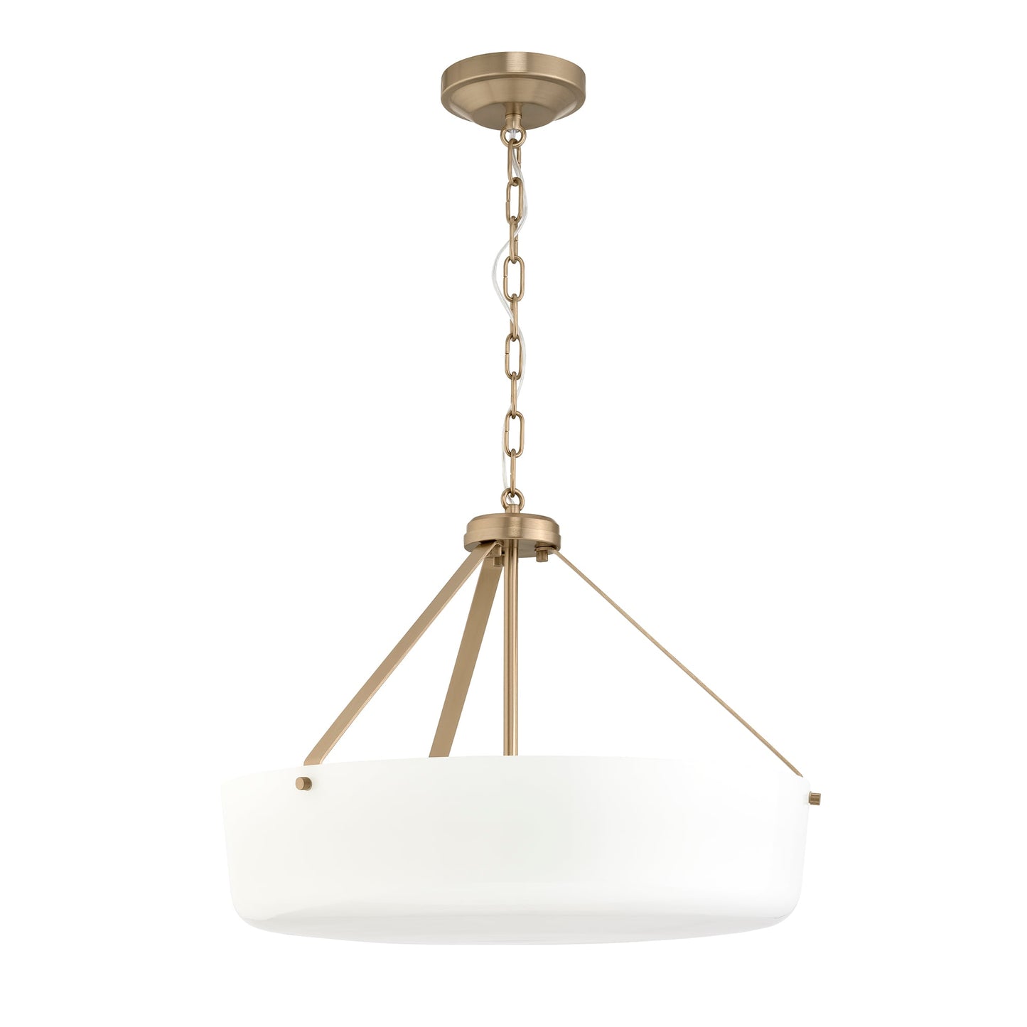 Progress Lighting Lieon 3 -Light Champagne Bronze Transitional White glass Glass Drum Medium Indoor Hanging Convertible pendant/Semi-flush Light