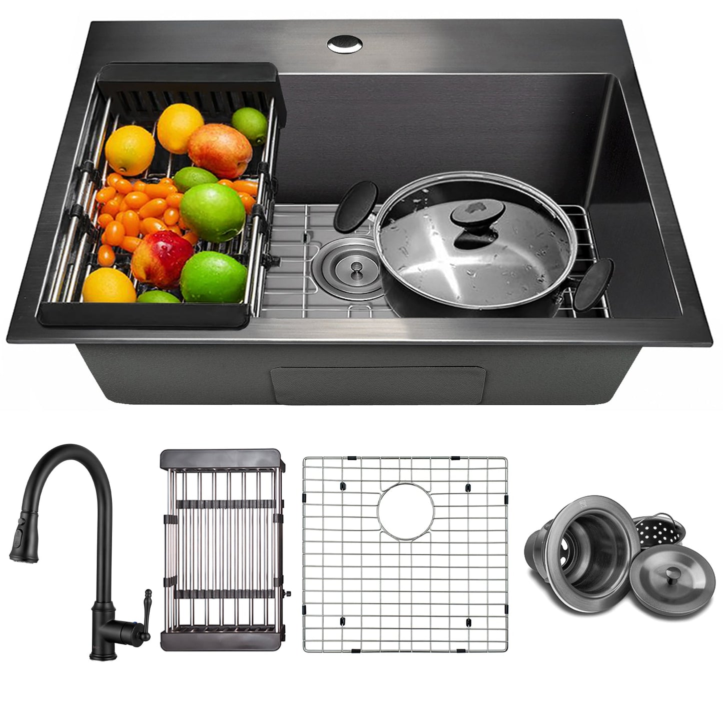 AKDY Drop-in 25-in x 22-in Stainless steel Single bowl Kitchen Sink All-in-One Kit
