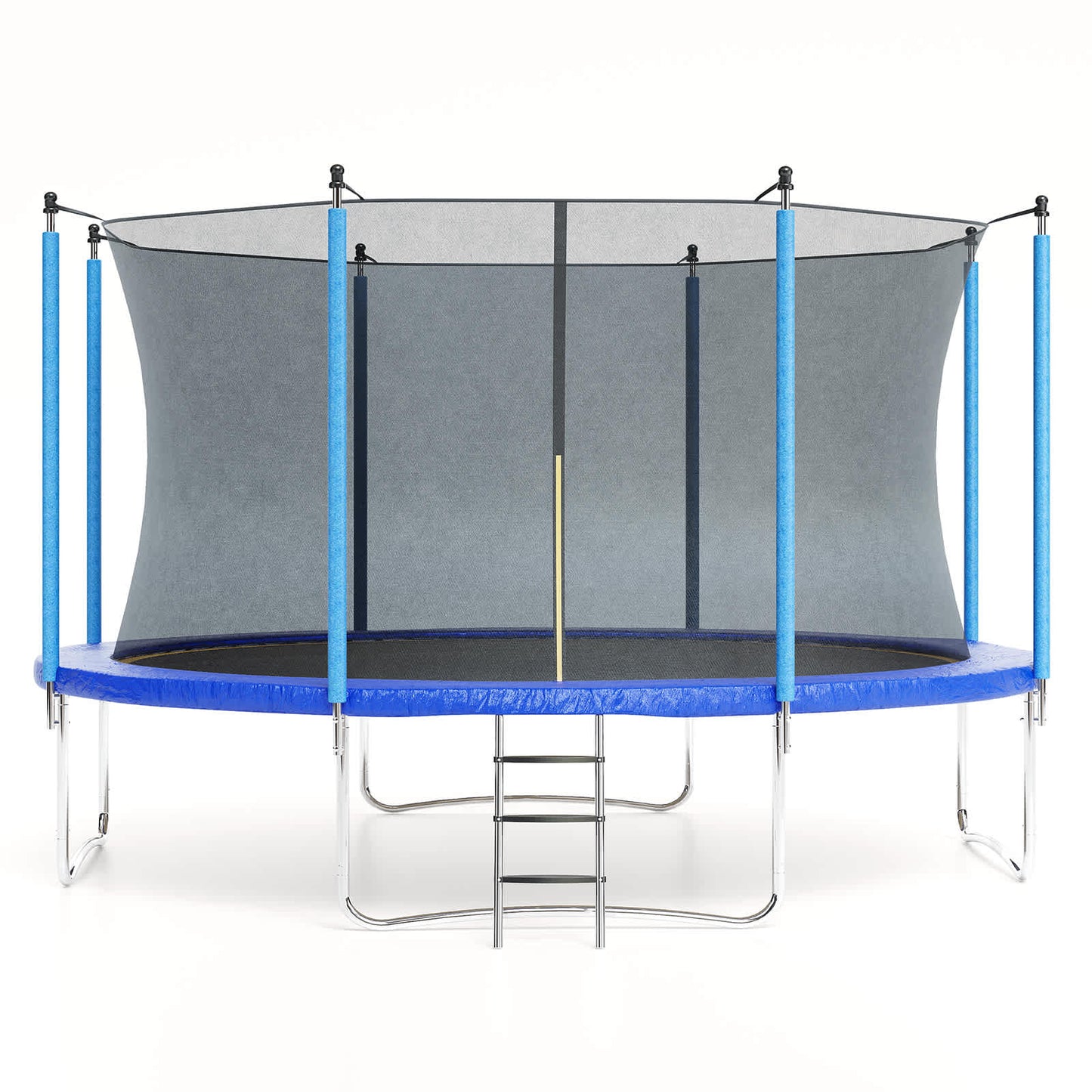 Qeetex 12FT Recreational Trampoline With Safety Enclosure Zippered Lockable Entry Ladder Powder Coated Steel Frame Weather Resistant Heavy Duty Springs For Kids And Adults Blue