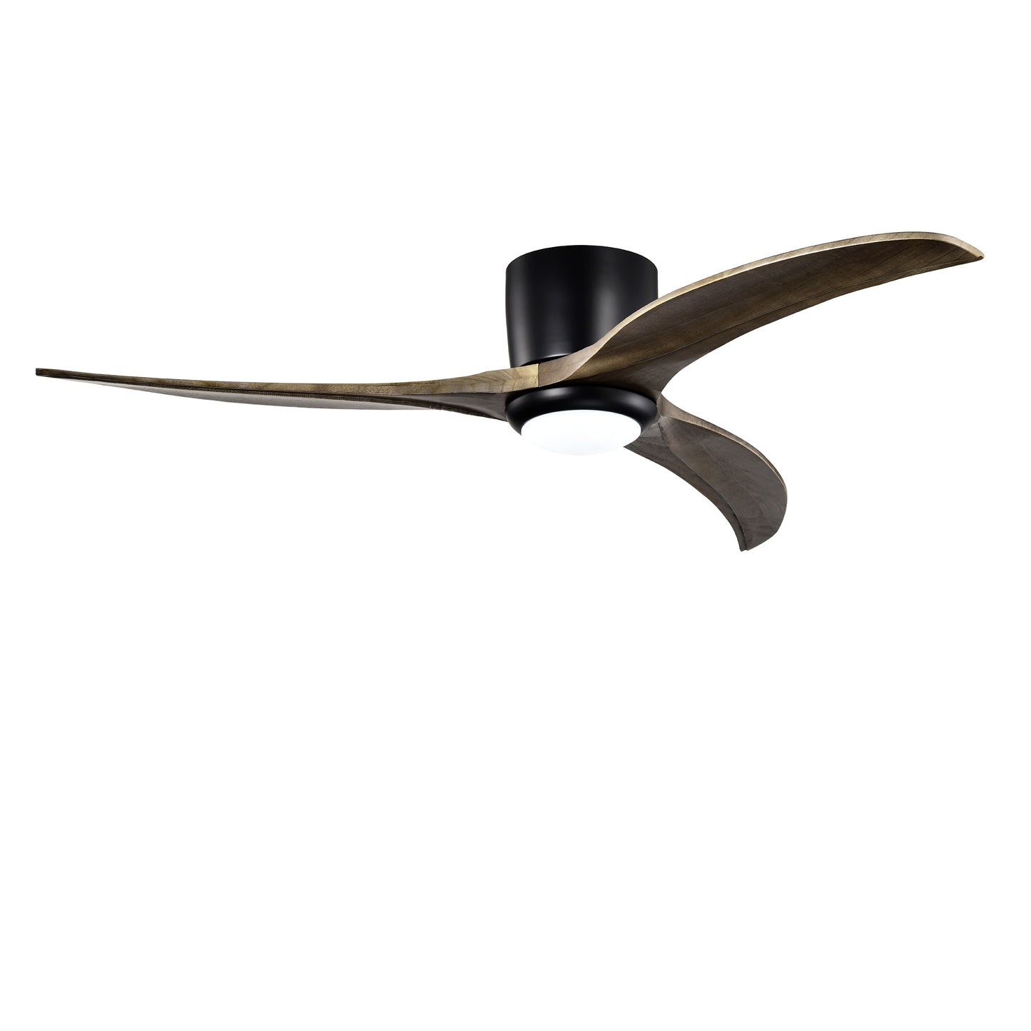 WELLFOR 52-in Matte Black with Dark Brown Blades Color-Changing Integrated LED Flush Mount Ceiling Fan With Light 3 -Blade