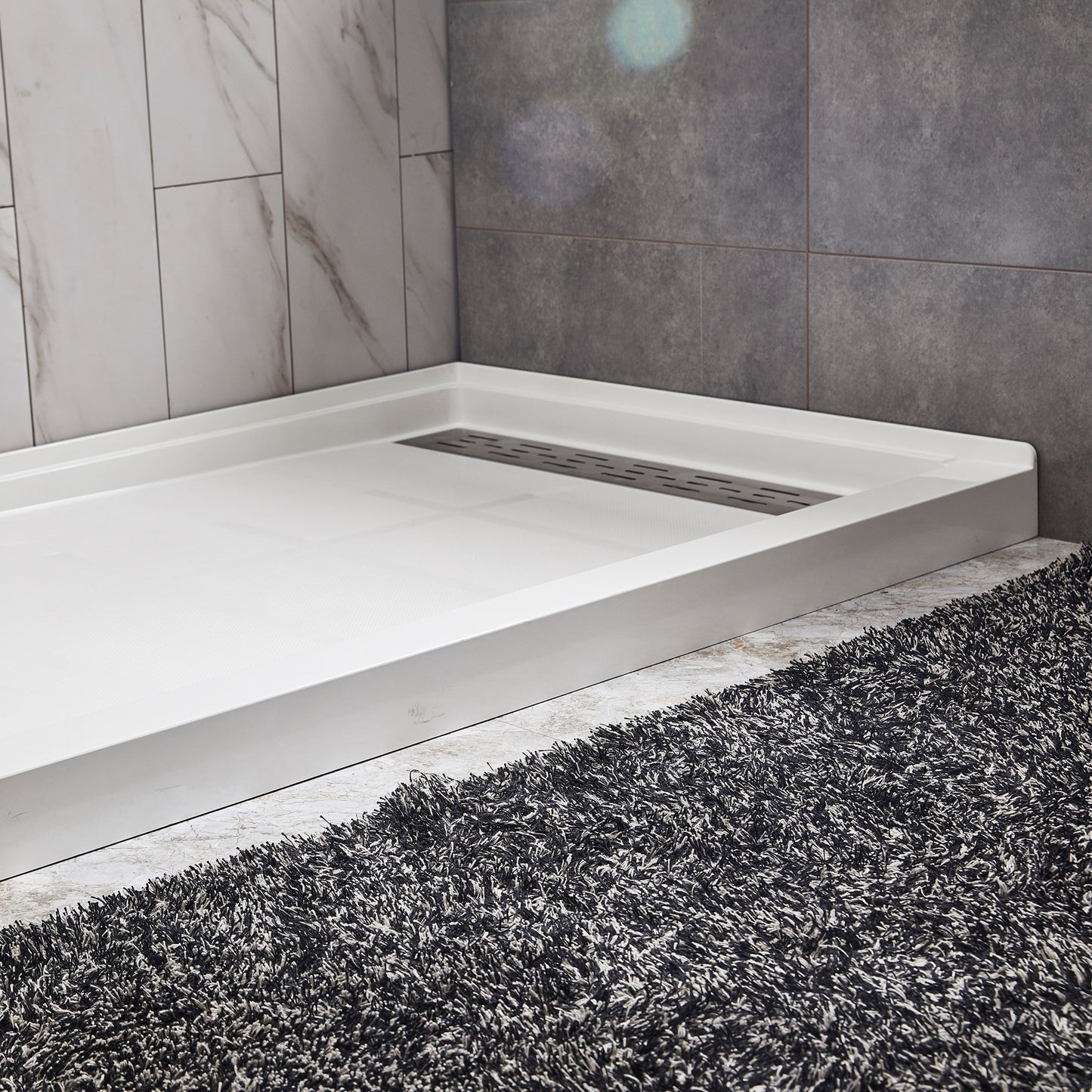 ANZZI 30 W x 60-in L Right Glossy White Single Threshold Rectangle Shower Pan Base with 3 H Threshold