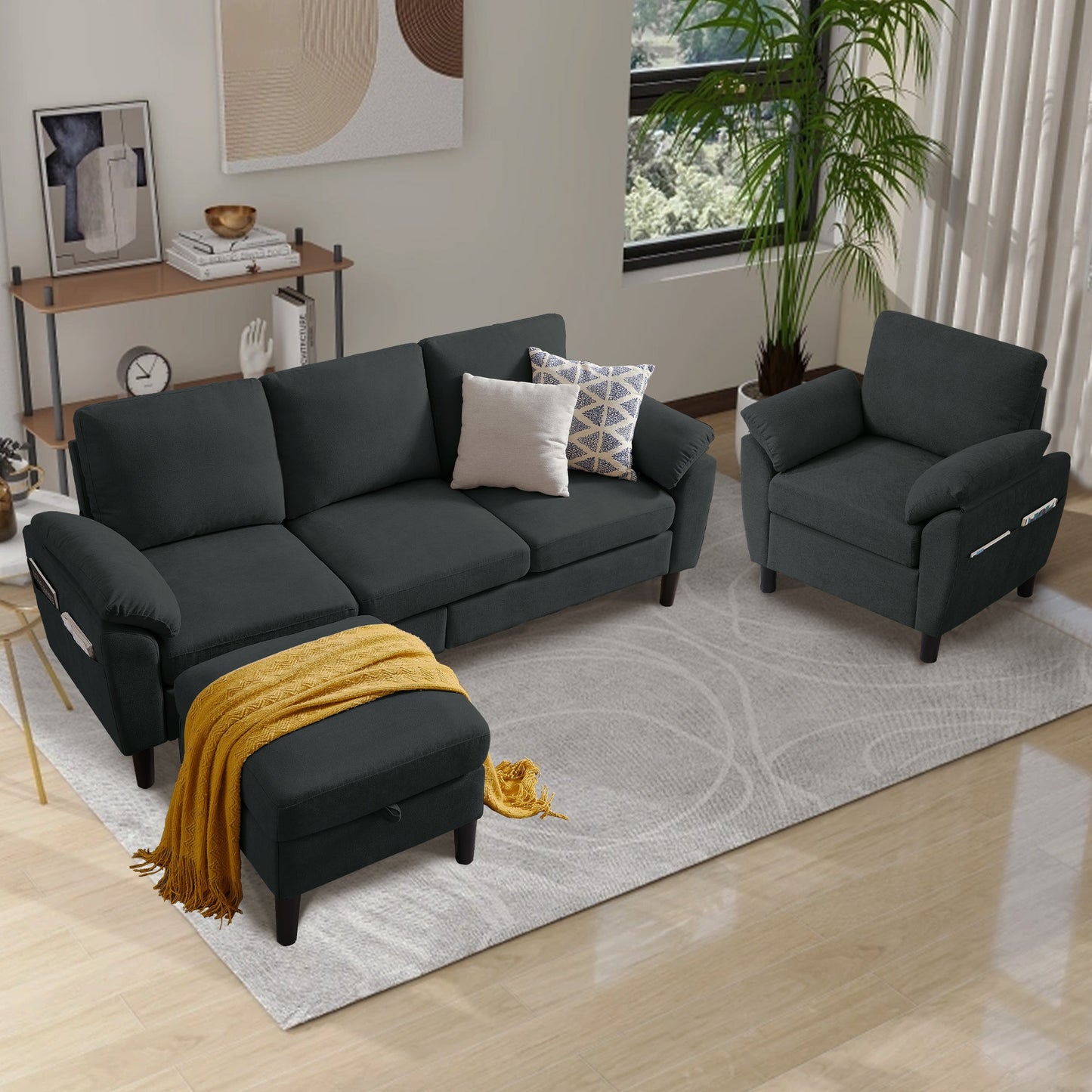 Jarenie Modern 2 -Piece Polyester/Polyester blend Black Living Room Set