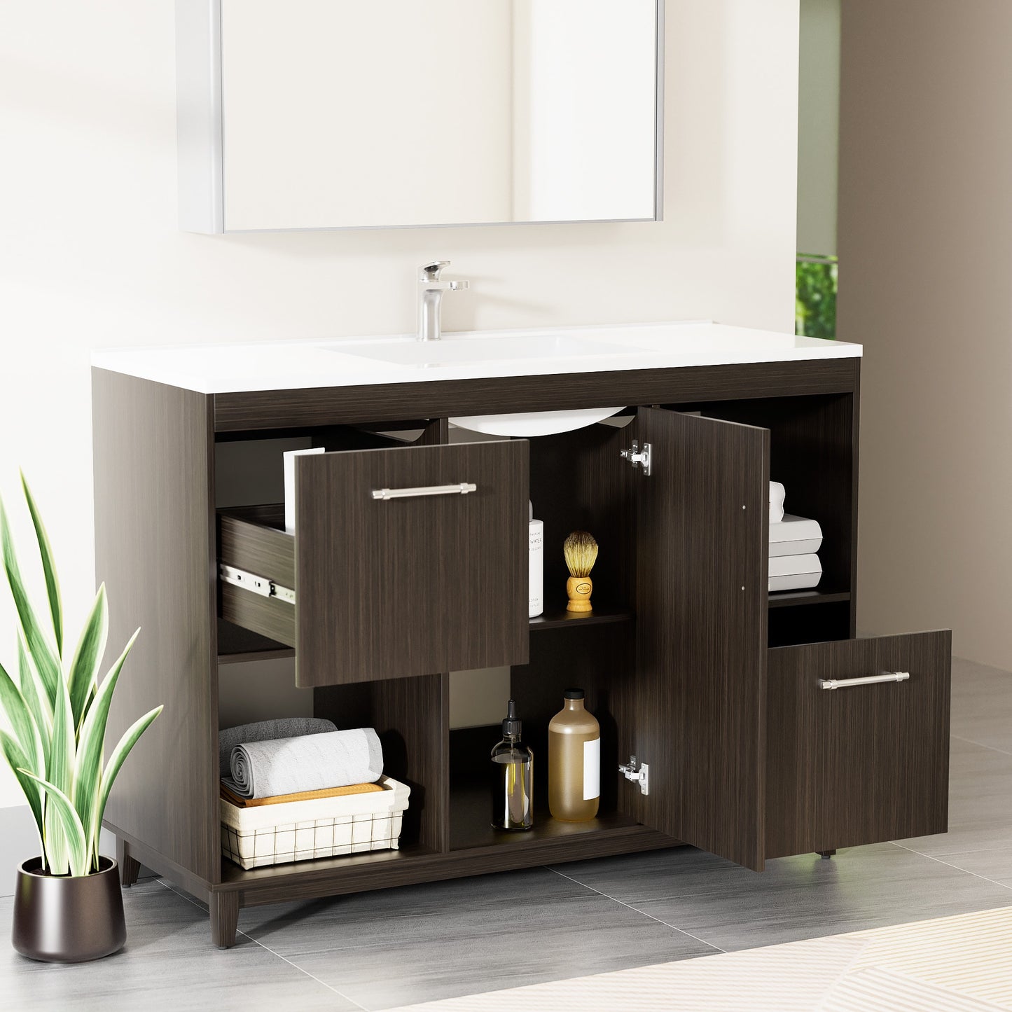 JEAREY Easy installation Vanities 36-in Gray Single Sink Bathroom Vanity with White Polymarble Top