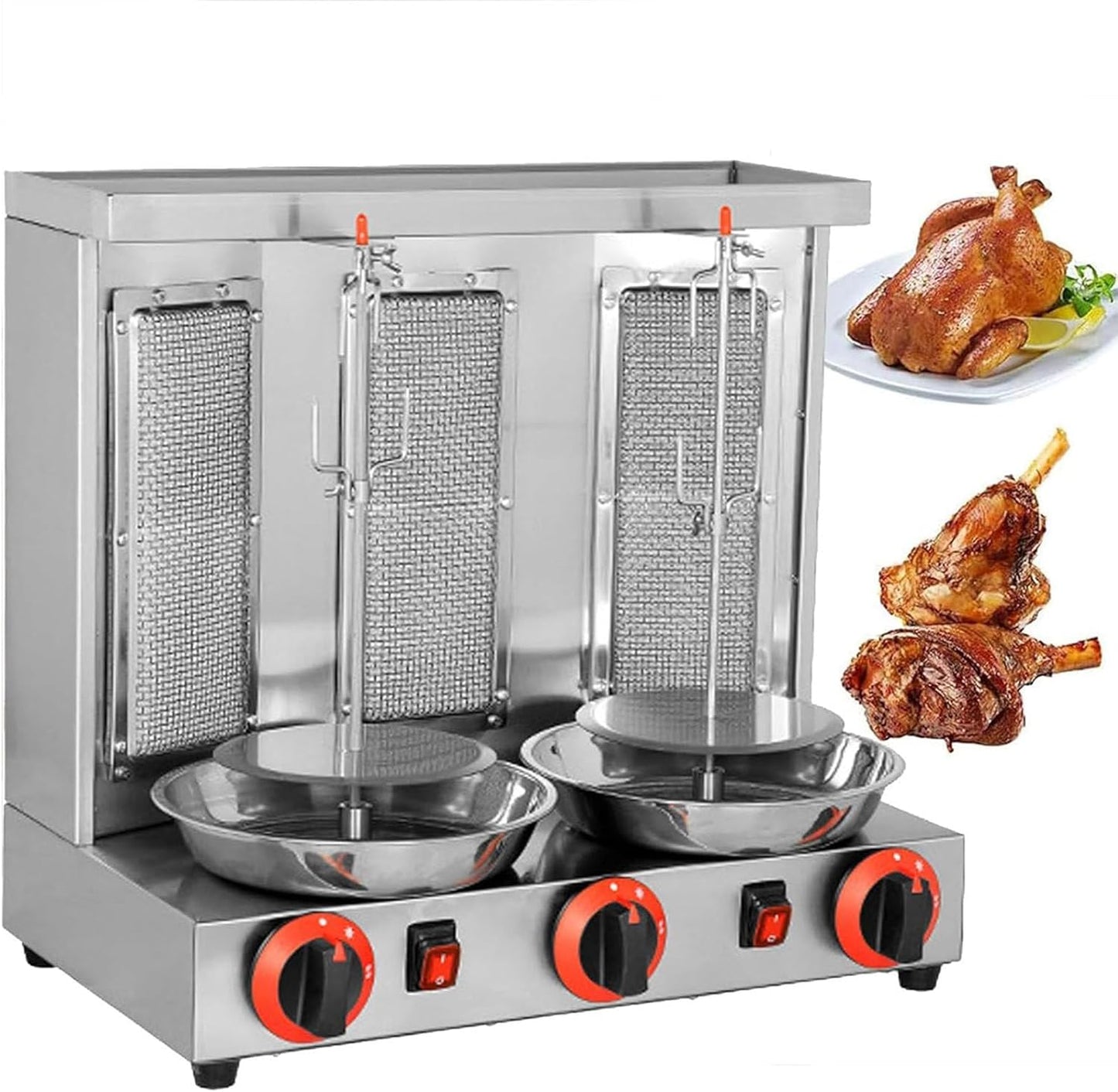 Shawarma Machine Commercial, Automatic Shawarma Machine Propane Vertical Broiler with 3 Burners, Adjustable Temperature, 360° Rotating,Black (Black)