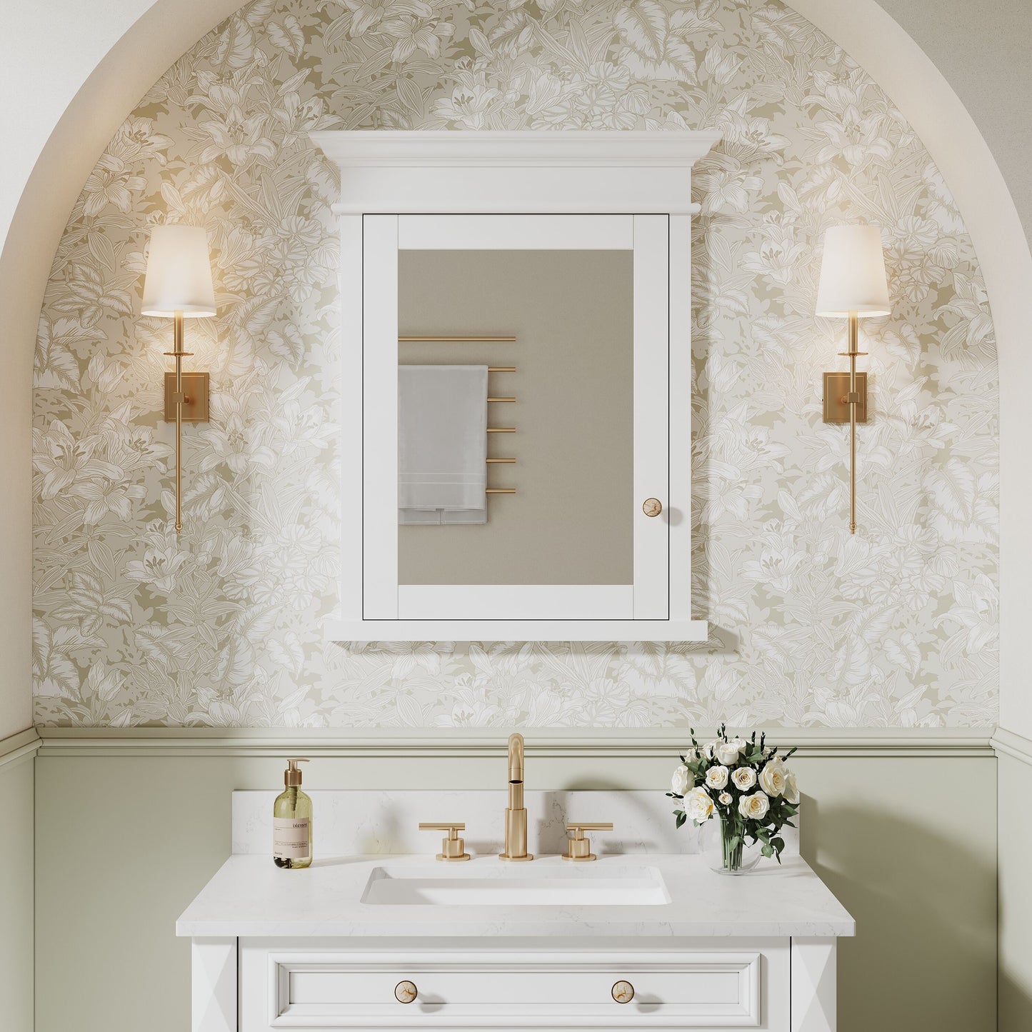 CALVON Deby Solid Wood 26-in x 32-in Recessed Mount White Mirrored Rectangle Soft Close Medicine Cabinet