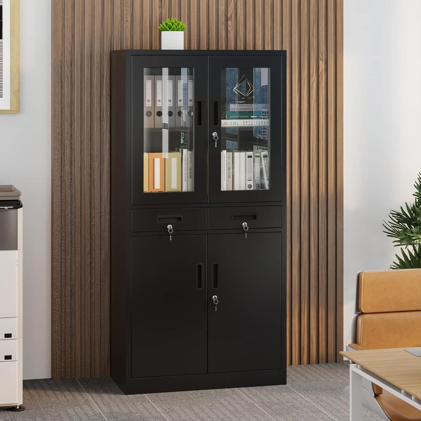 Qeetex Locking metal storage cabinet Locking storage cabinet with 2 drawers and 2 adjustable shelves