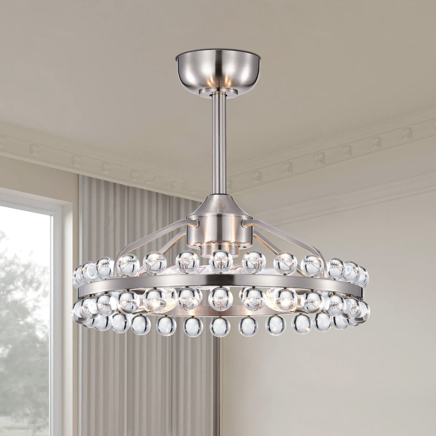 Maxax Beauchame 21-in Brushed Nickel with Flush Mount Fandelier Ceiling Fan With Light 7 -Blade