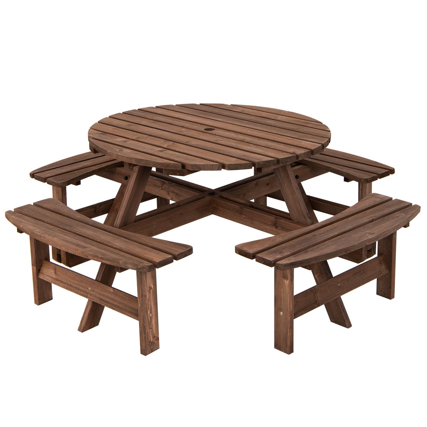 Patio Dining Sets Brown Patio Dining Set Wood Round Table with 4 Stationary Chairs