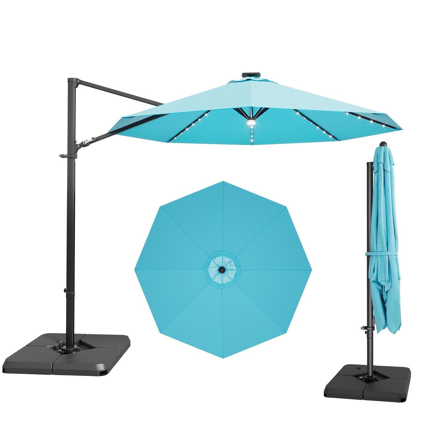 Patiowell 10-ft Iron Blue Crank Cantilever Patio Umbrella with Lights with Base