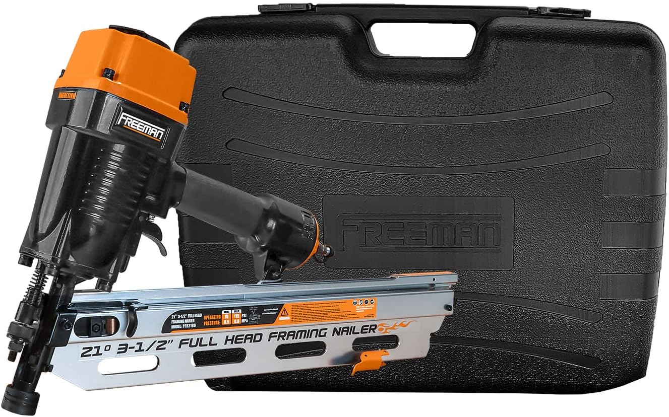 Freeman Pneumatic 21 Degree Framing Nailer | 2" \u2013 3-1\/2\u201D Nails | Anti-Dry-Fire, Dual Trigger, and Depth Adjust | 7-Year Warranty | PFR2190