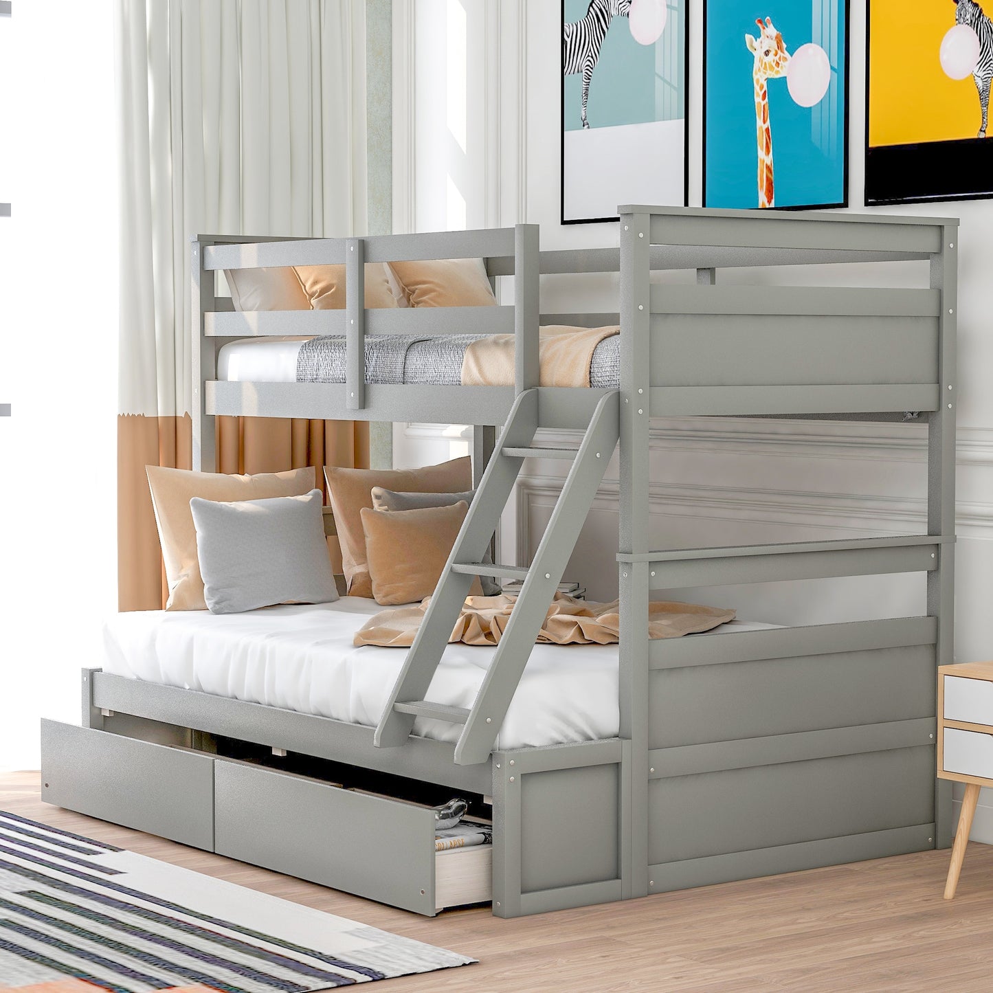 ModernLuxe Twin over Full Bunk Bed with Storage Gray