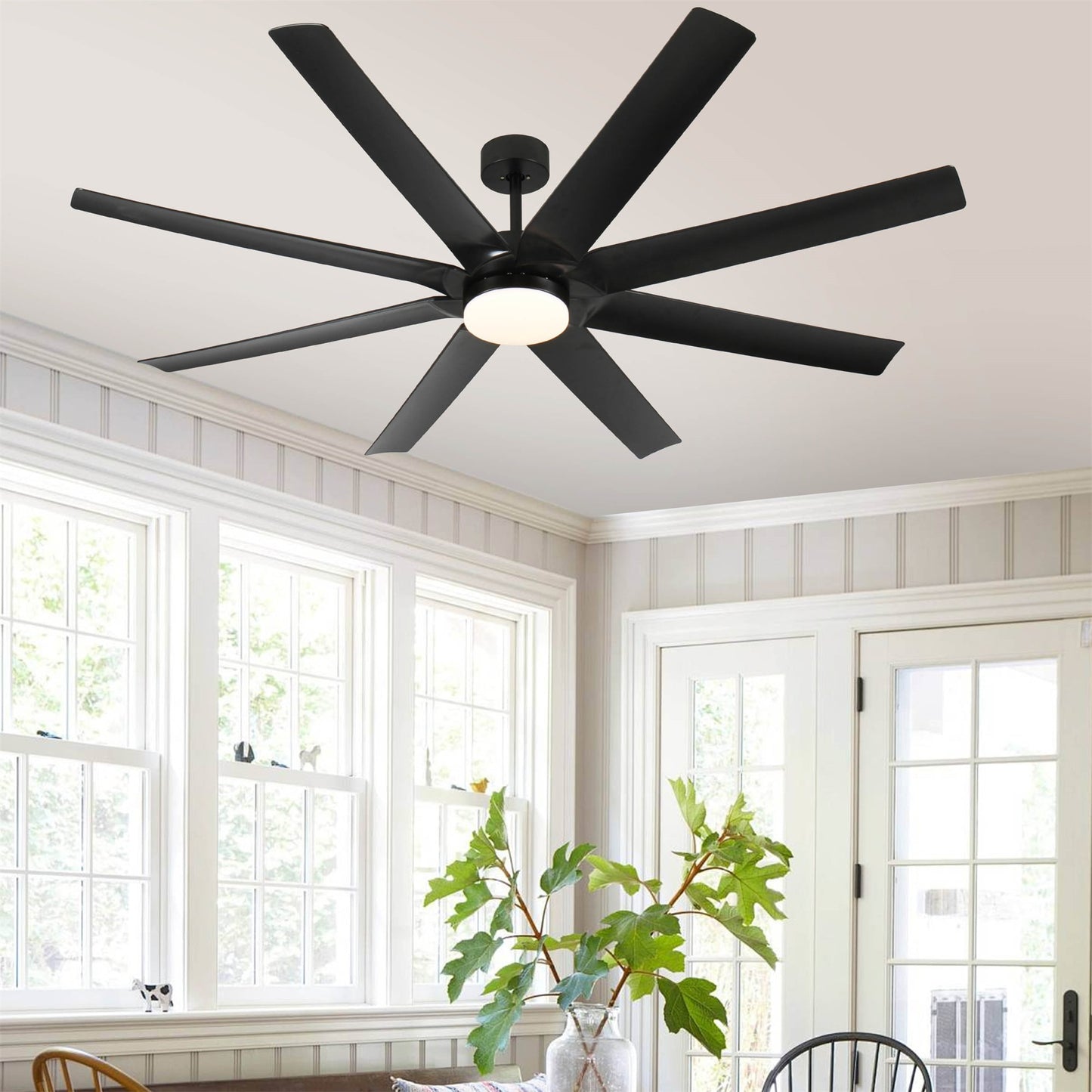 BABOOM 72 Inch Industrial DC Motor Ceiling Fan with light 72 Black with ABS Blades Color-Changing Integrated LED Ceiling Fan With Light and Remote Included 5 -Blade