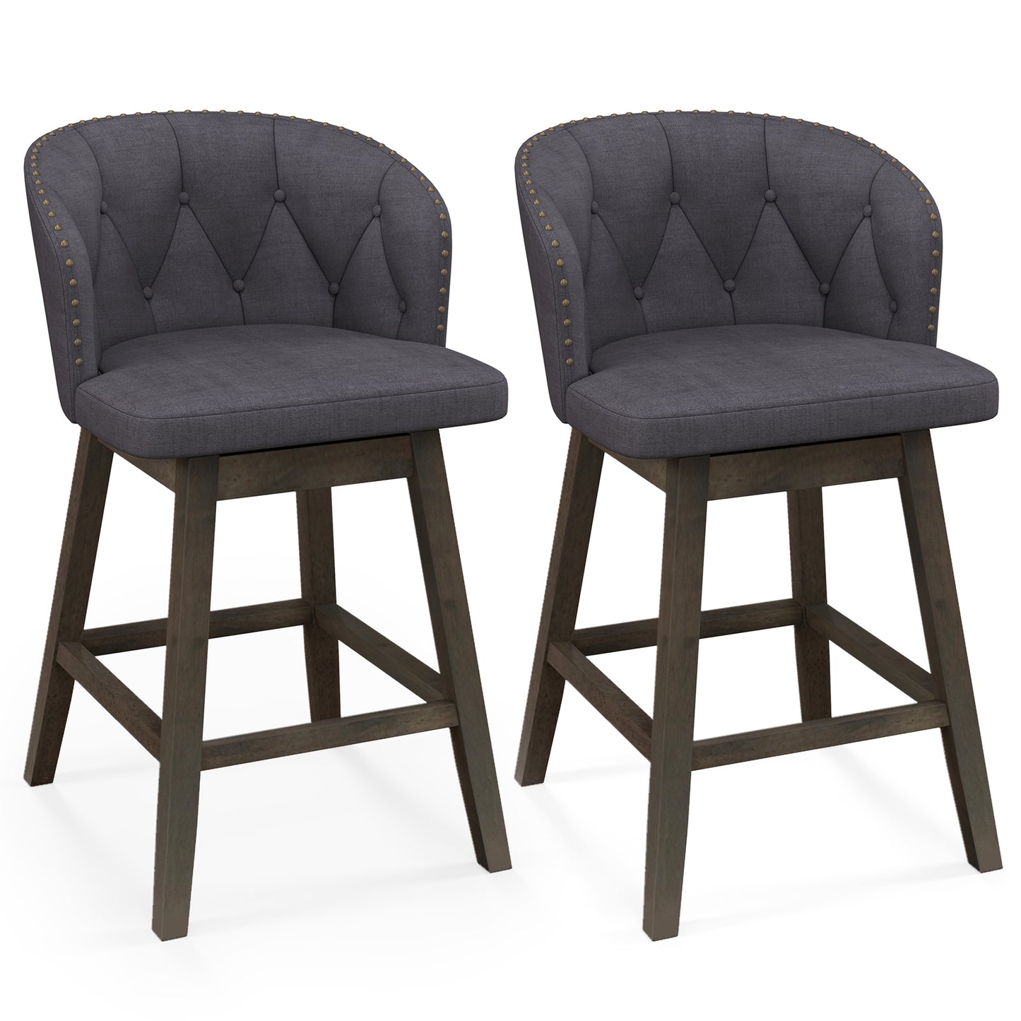 Gray 25.5-in H Counter height Upholstered Swivel Wood Bar Stool