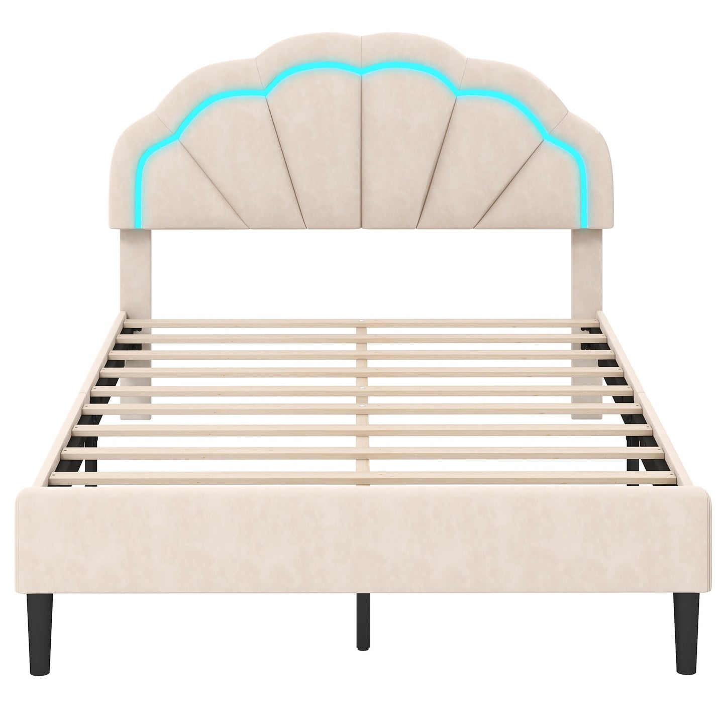 Iseryn Full Beige Metal Bed Frame with Headboard