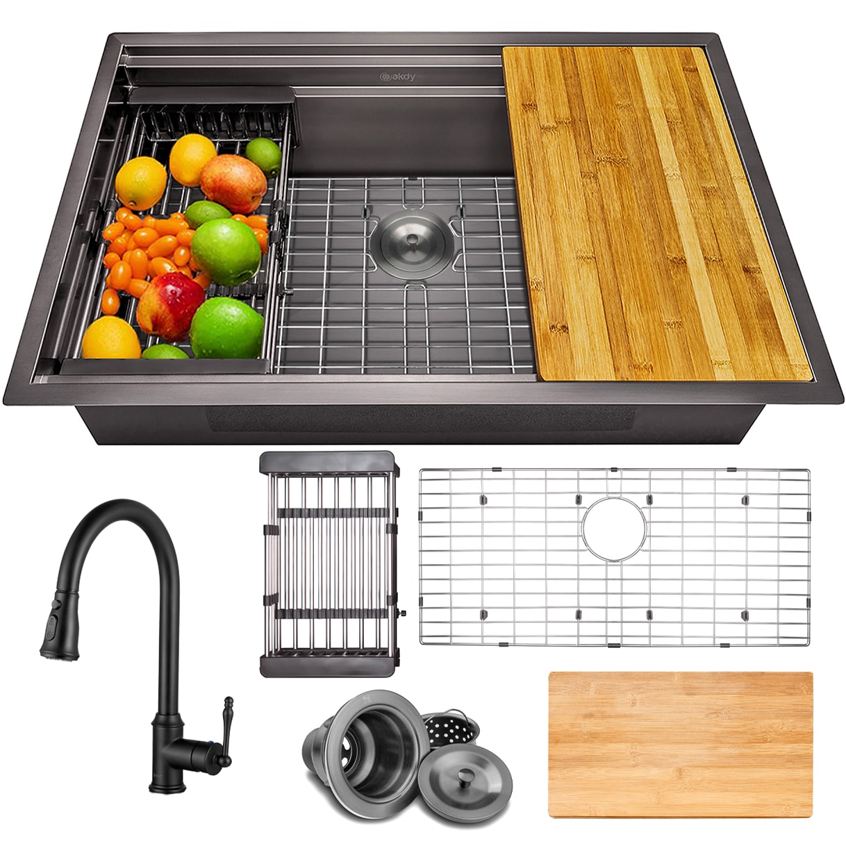 AKDY Undermount 32-in x 18-in Stainless steel Single bowl Workstation Kitchen Sink All-in-One Kit