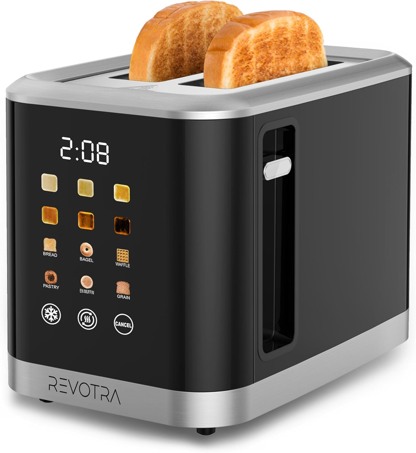 2 Slice Toaster Stainless Steel with LED Display, Extra Wide Slots, 6 Shade Settings, Defrost/Reheat/Cancel, Removable Crumb Tray โ Compact Toaster for Bagels & Waffles