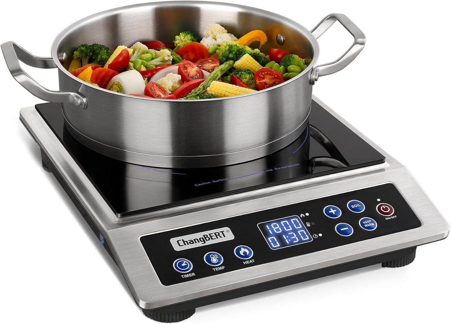 ChangBERT Portable Induction Cooktop, NSF Certified Pro Induction Hot Plate, Powerful 1800W with Large 8" Heating Coil, Premium Stainless Steel, 18 Temp Settings Commercial Grade Countertop Burner