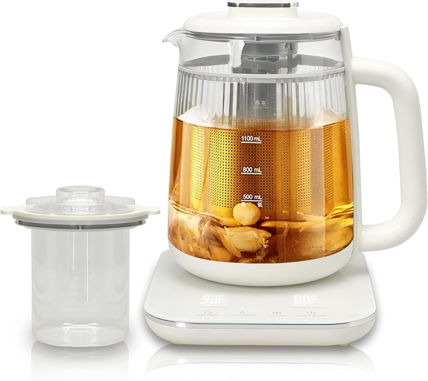 Health Pot, 1.5L Double-Layer Glass Electric Kettle with Stew Pot, 9-in-1 Multi-Function Tea Maker for Soup, Porridge, Herbal Tea, Stainless Steel Base, Glass Touch Panel, Programmable